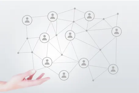 当社独自ネットワークで買い手候補とマッチングのイメージ写真。左下の手のひらからネットワークが生み出されているような、抽象的な写真。